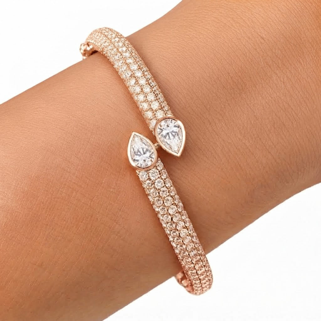 Moissanite Teardrop Open Cuff Bangle Bracelet