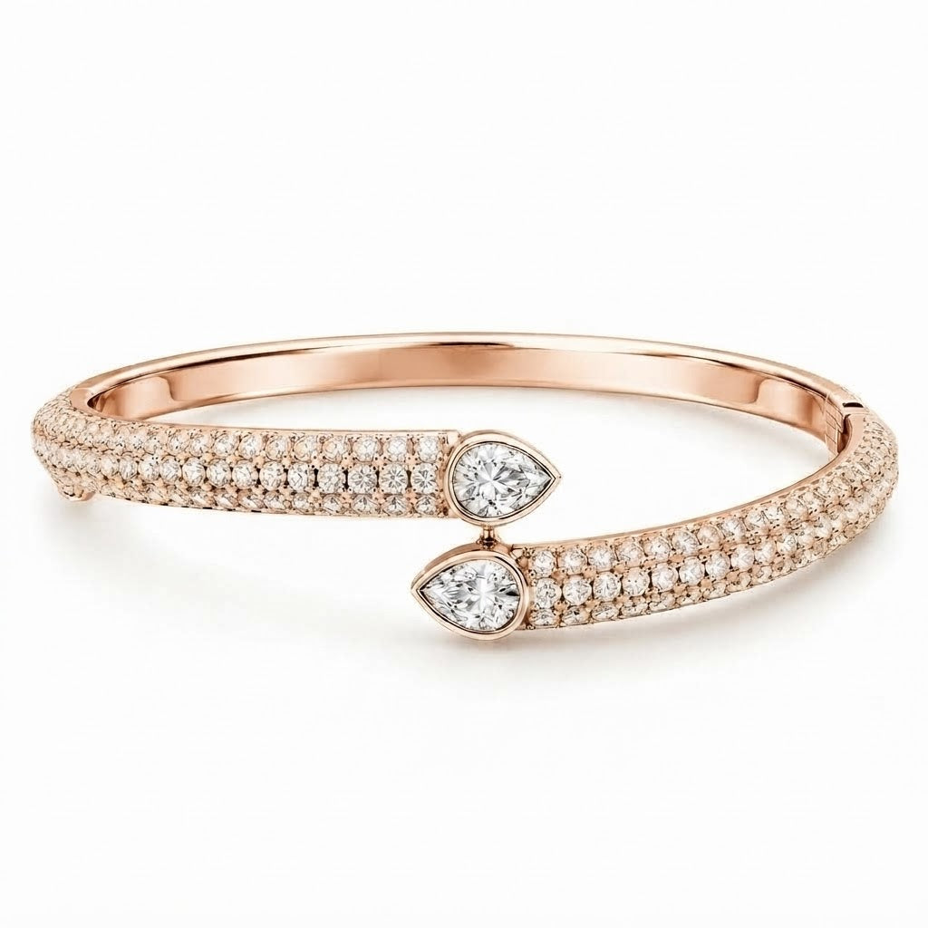 Moissanite Teardrop Open Cuff Bangle Bracelet
