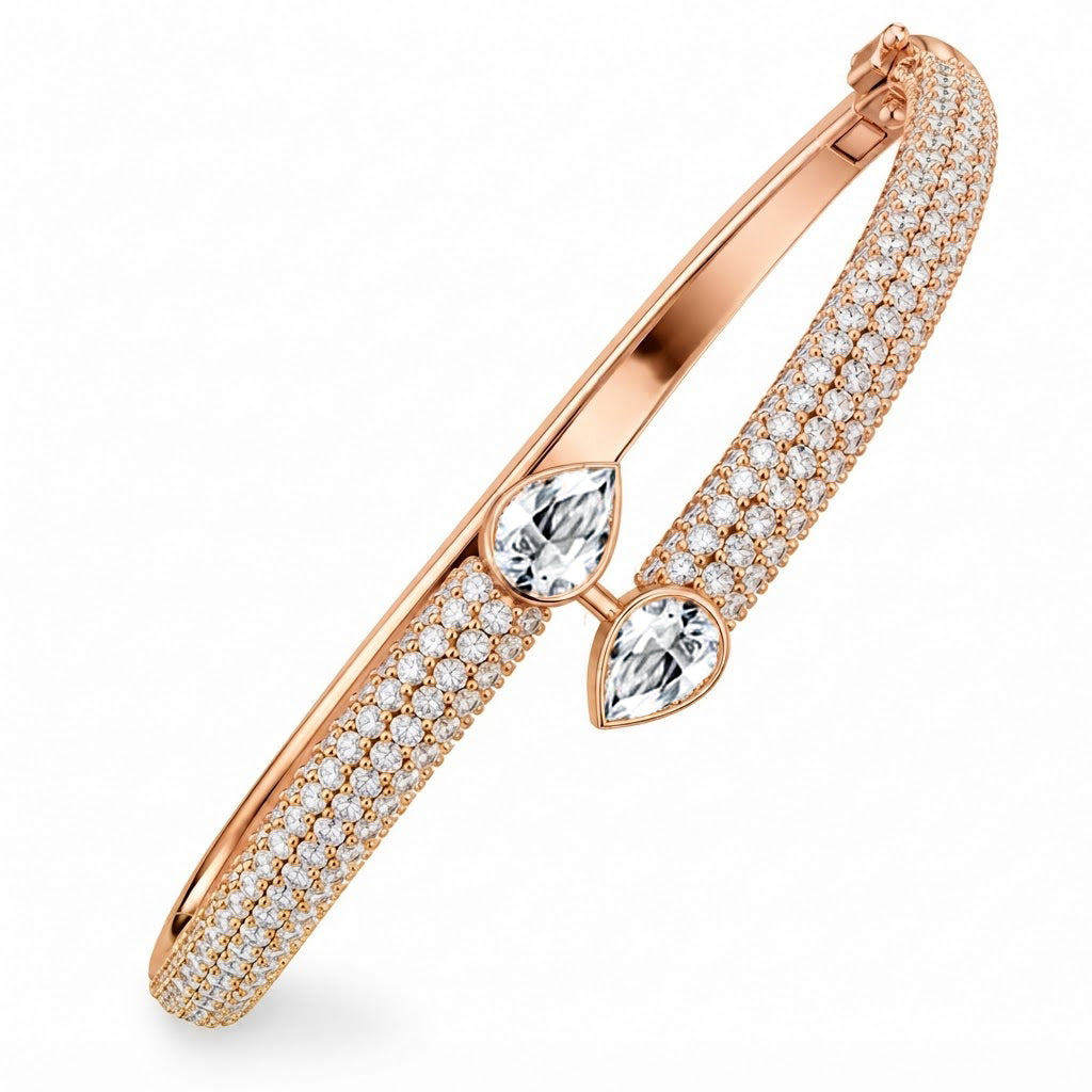 Moissanite Teardrop Open Cuff Bangle Bracelet