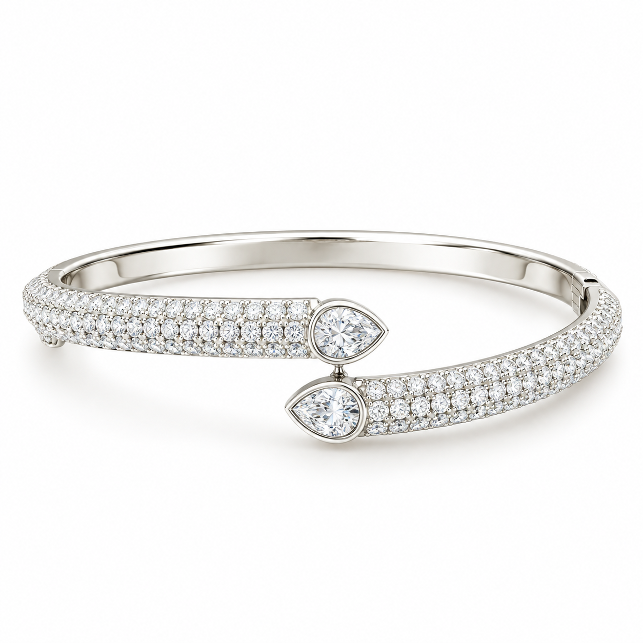 Moissanite Teardrop Open Cuff Bangle Bracelet