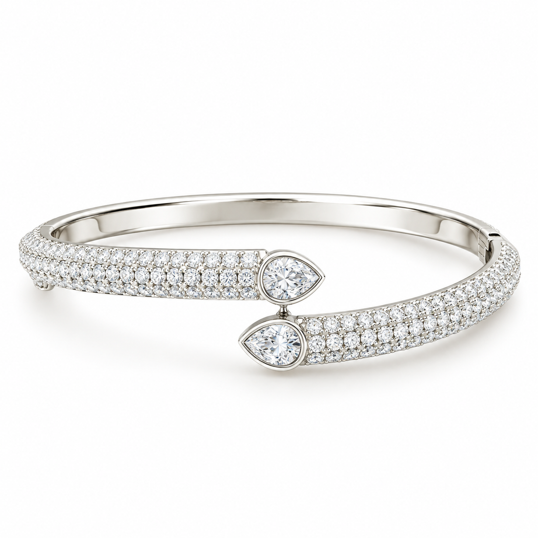 Moissanite Teardrop Open Cuff Bangle Bracelet