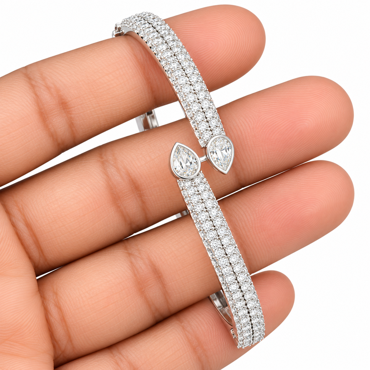 Moissanite Teardrop Open Cuff Bangle Bracelet