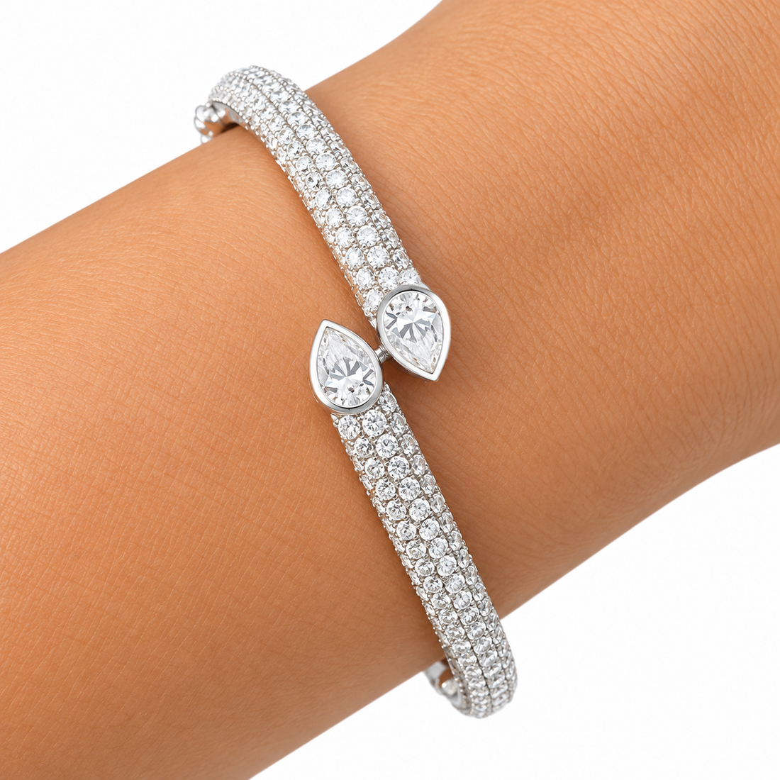 Moissanite Teardrop Open Cuff Bangle Bracelet