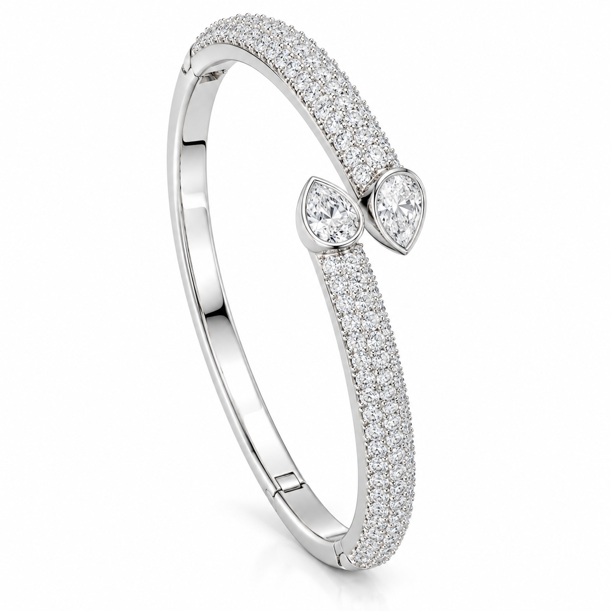 Moissanite Teardrop Open Cuff Bangle Bracelet