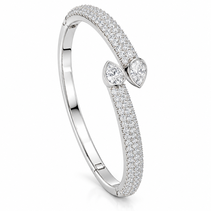 Moissanite Teardrop Open Cuff Bangle Bracelet