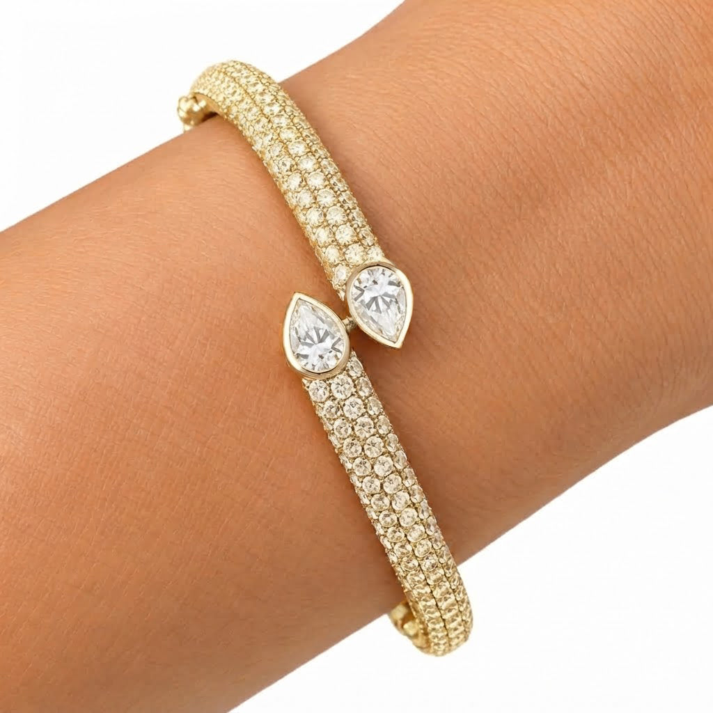 Moissanite Teardrop Open Cuff Bangle Bracelet