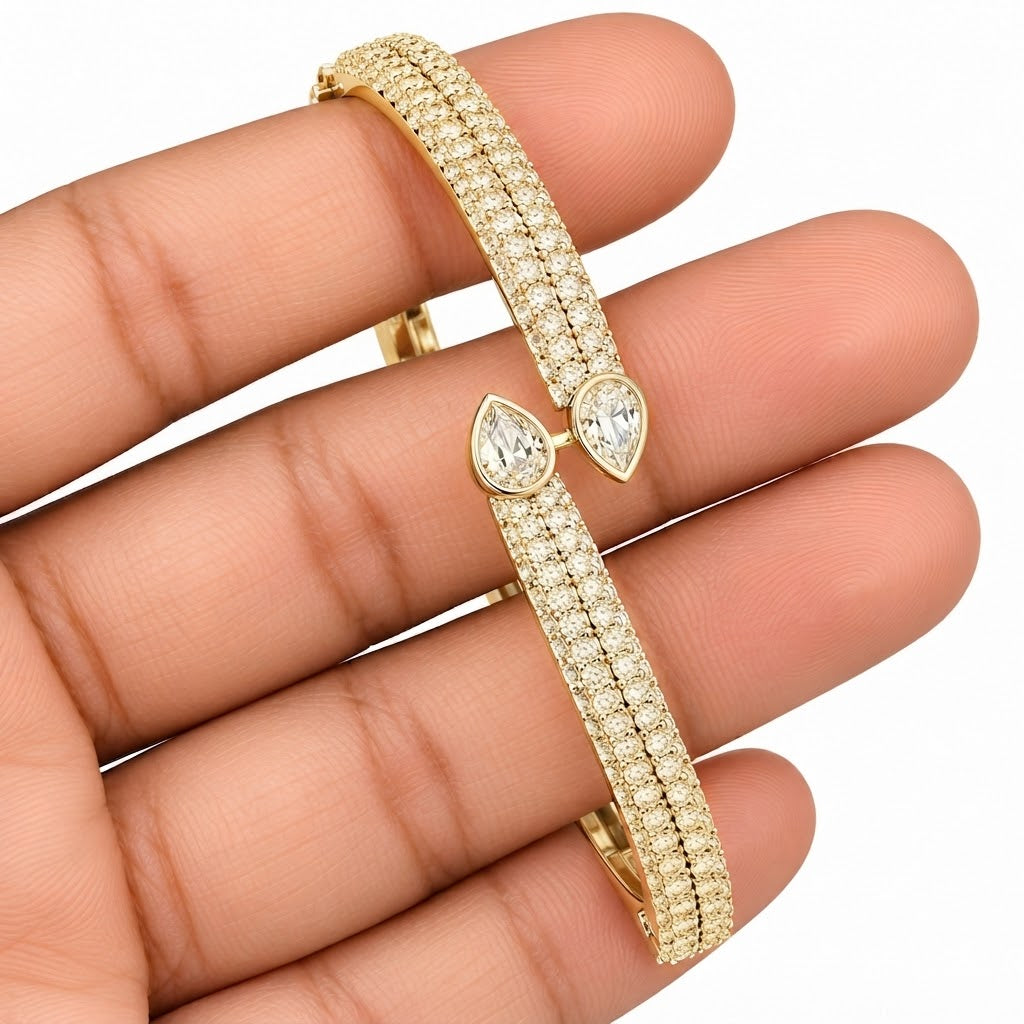 Moissanite Teardrop Open Cuff Bangle Bracelet