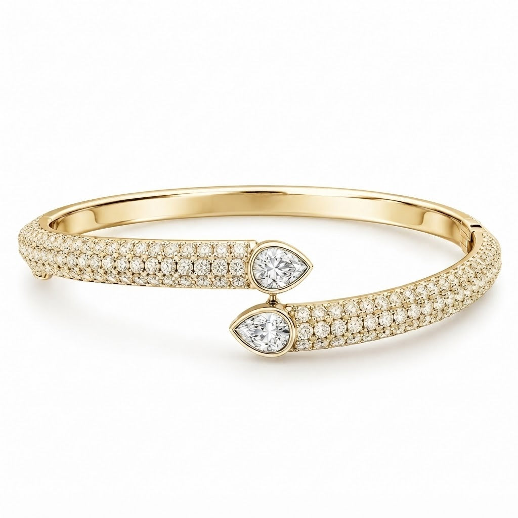 Moissanite Teardrop Open Cuff Bangle Bracelet