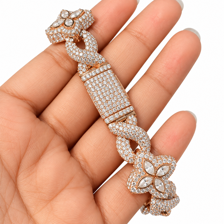 Pave Moissanite Floral Infinity Link Bracelet