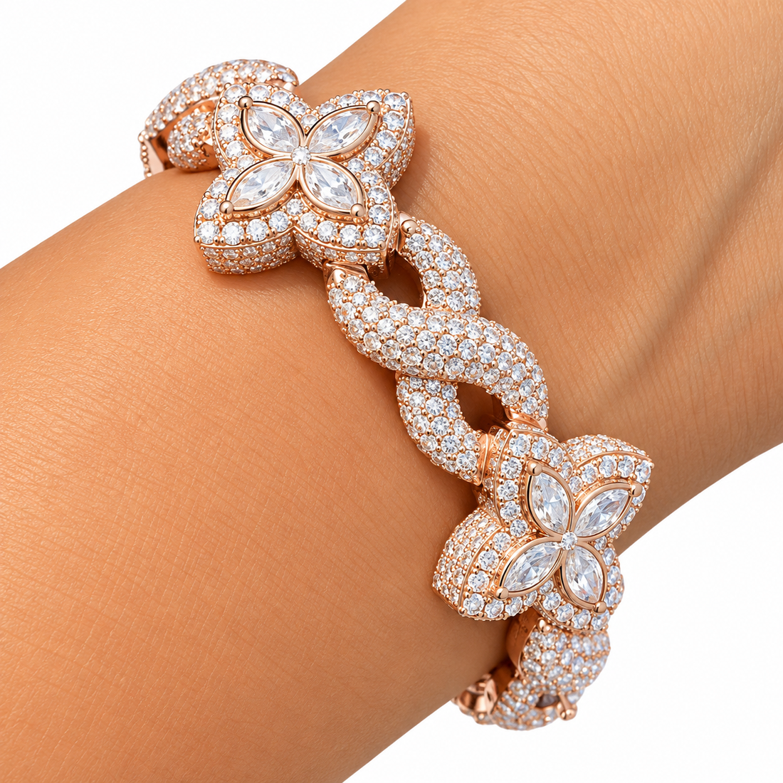 Pave Moissanite Floral Infinity Link Bracelet