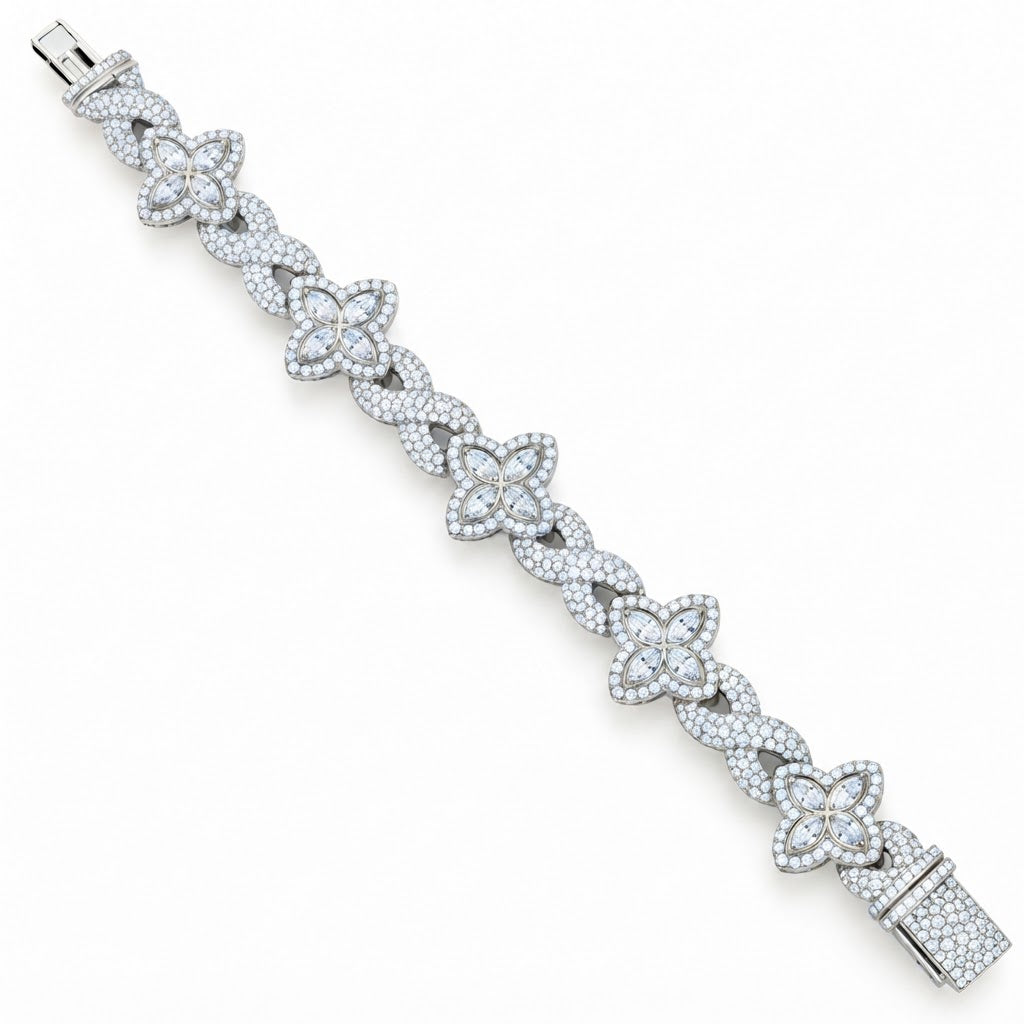 Pave Moissanite Floral Infinity Link Bracelet