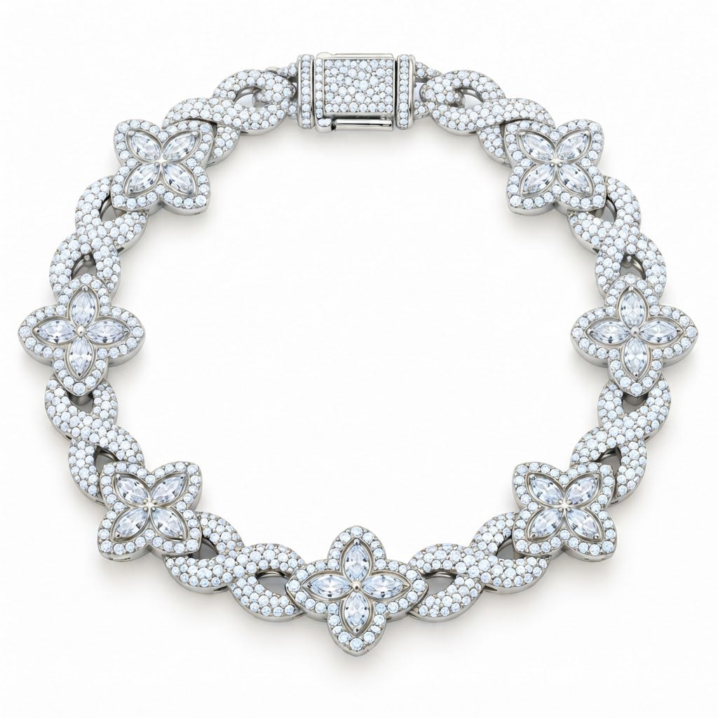 Pave Moissanite Floral Infinity Link Bracelet