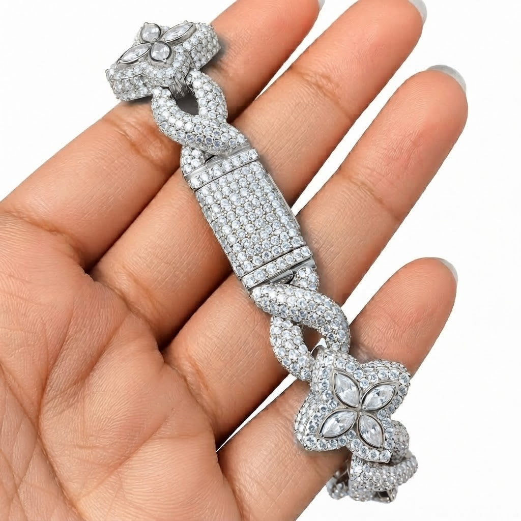 Pave Moissanite Floral Infinity Link Bracelet