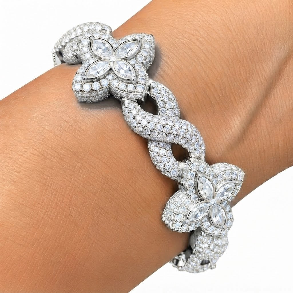 Pave Moissanite Floral Infinity Link Bracelet