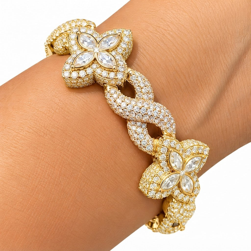 Pave Moissanite Floral Infinity Link Bracelet
