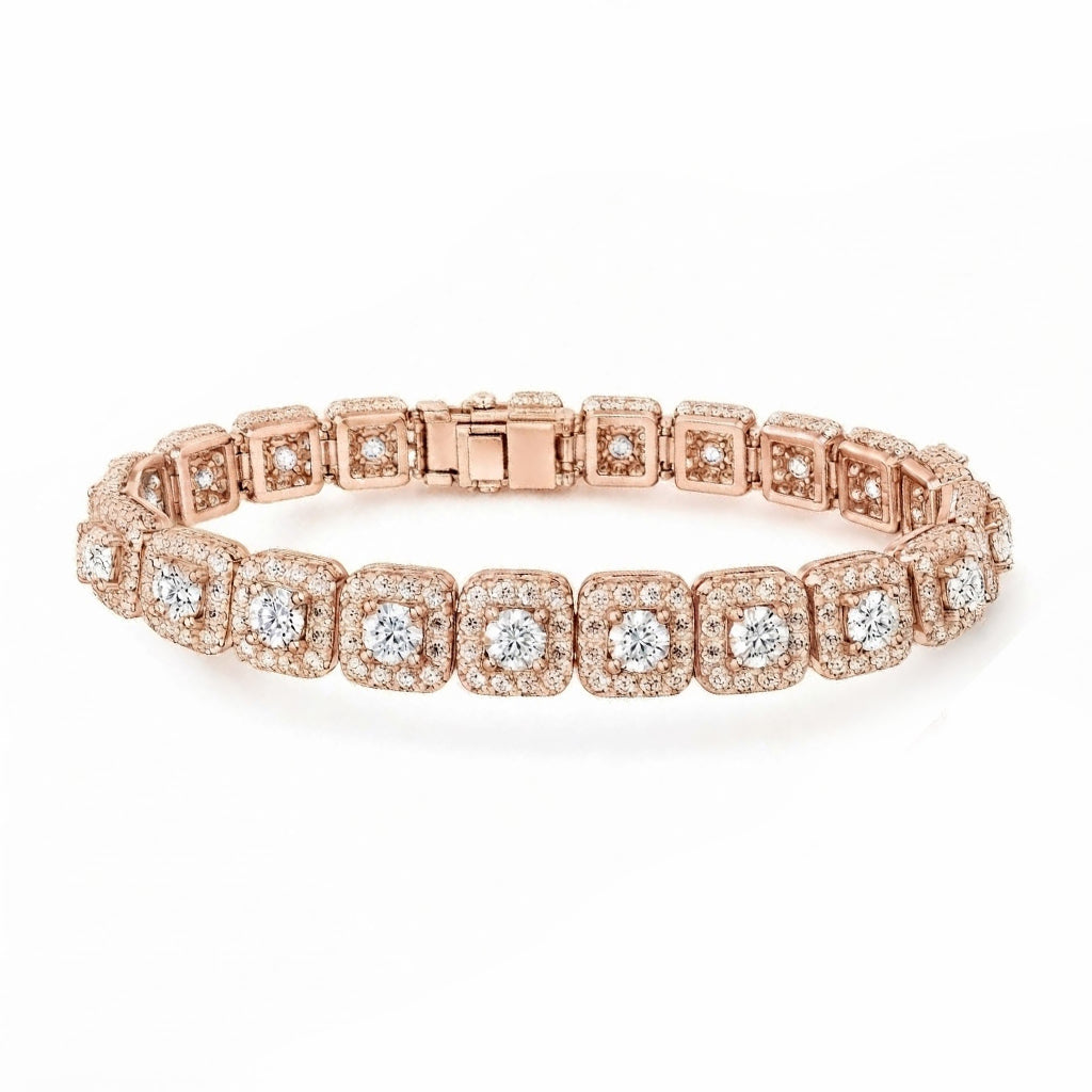 Round Halo Moissanite Diamond Tennis Bracelet