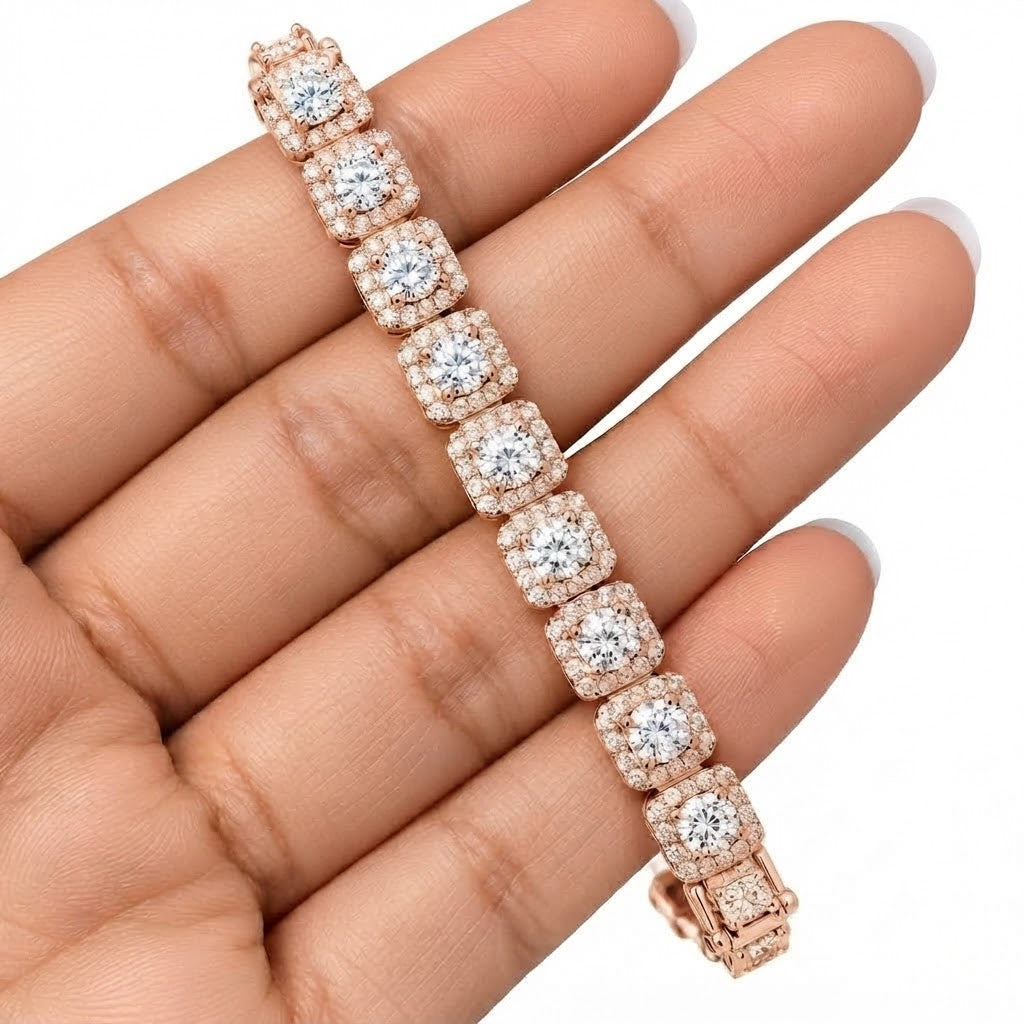 Round Halo Moissanite Diamond Tennis Bracelet