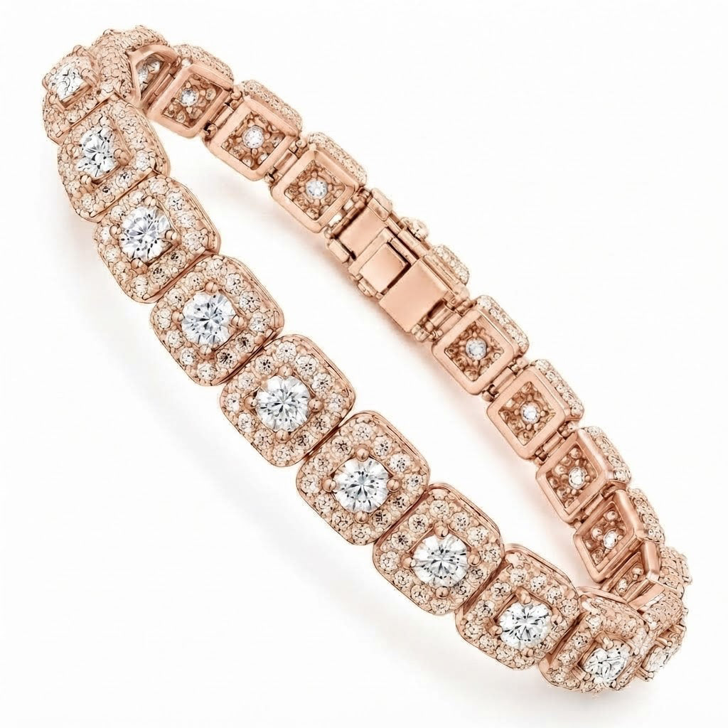 Round Halo Moissanite Diamond Tennis Bracelet