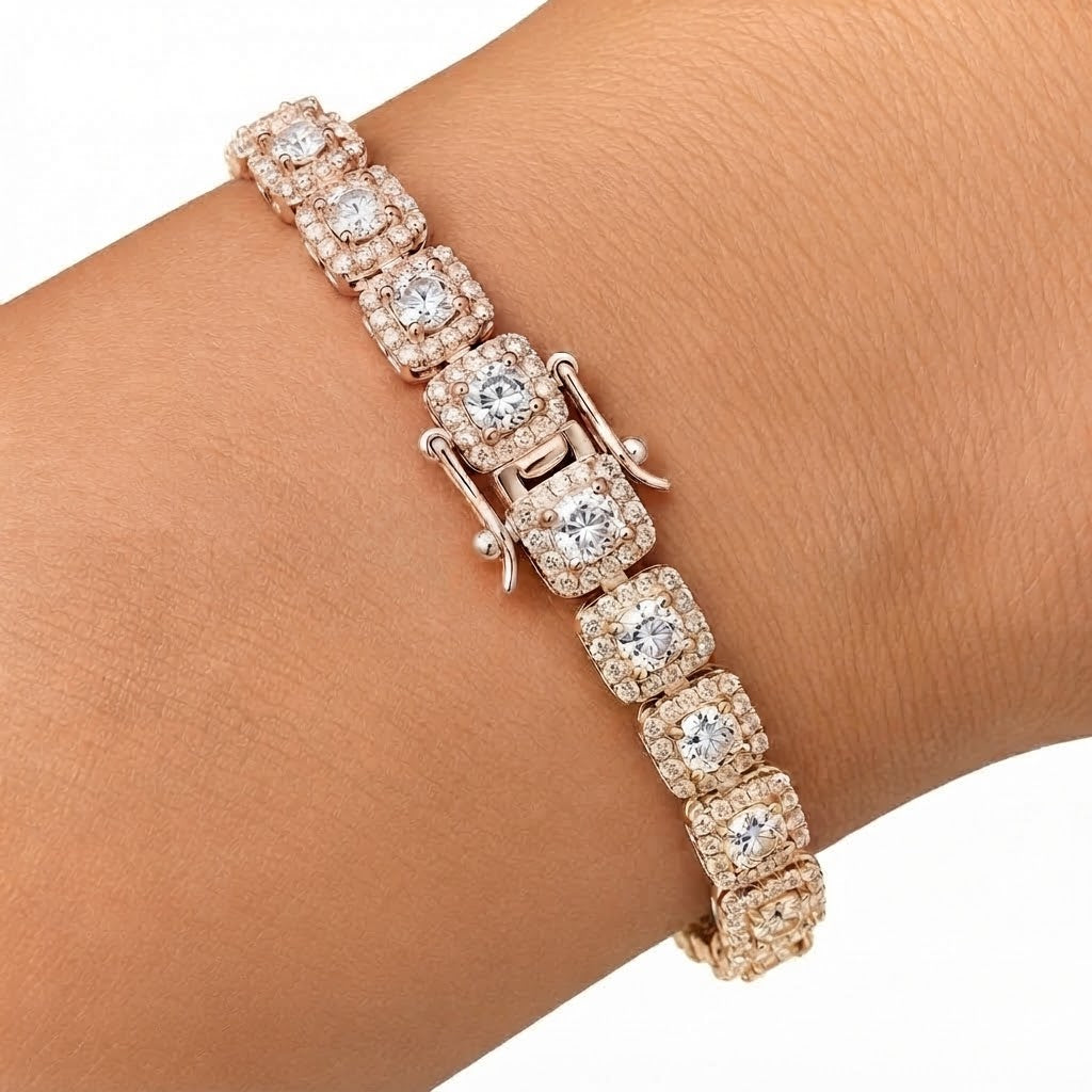 Round Halo Moissanite Diamond Tennis Bracelet