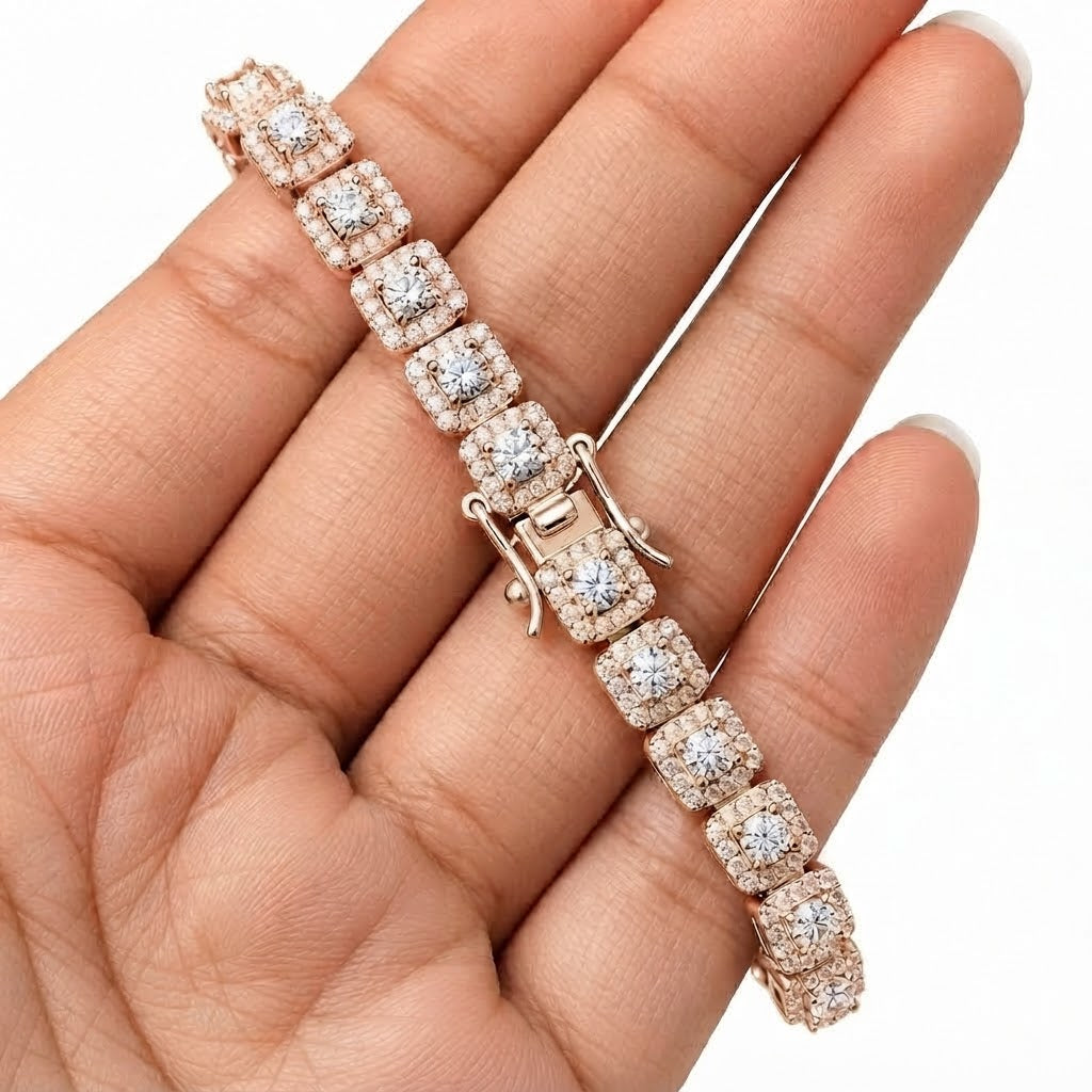 Round Halo Moissanite Diamond Tennis Bracelet