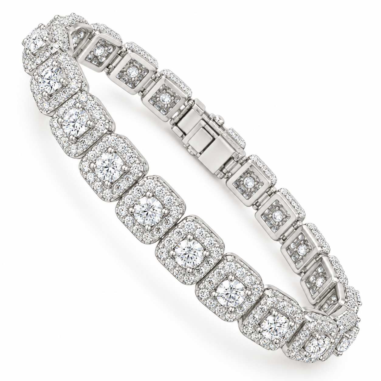 Round Halo Moissanite Diamond Tennis Bracelet