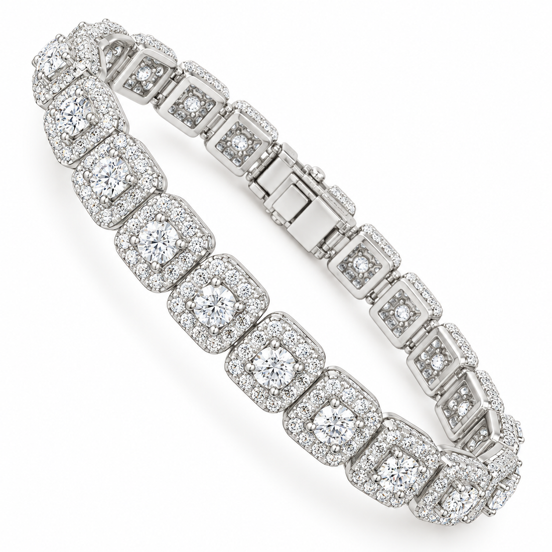 Round Halo Moissanite Diamond Tennis Bracelet