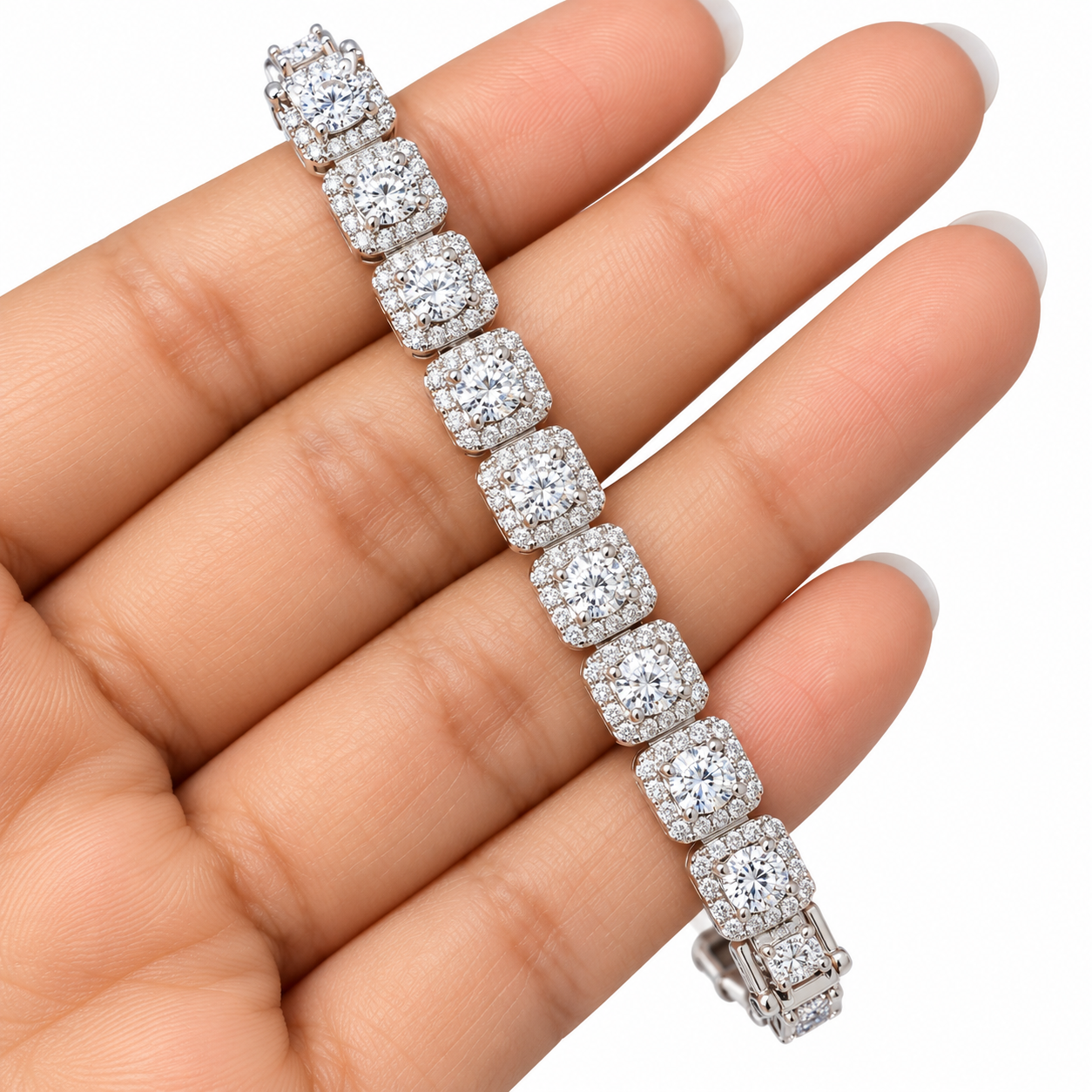 Round Halo Moissanite Diamond Tennis Bracelet