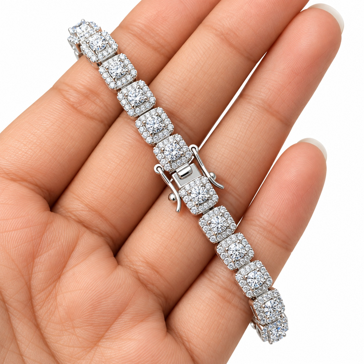 Round Halo Moissanite Diamond Tennis Bracelet