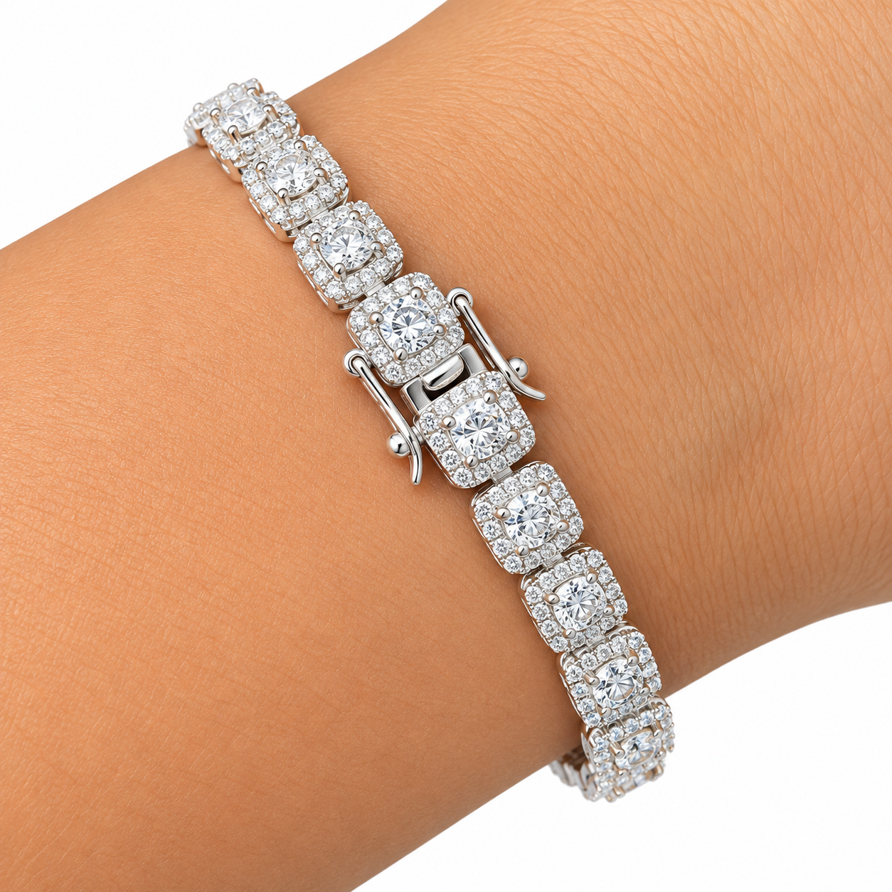 Round Halo Moissanite Diamond Tennis Bracelet