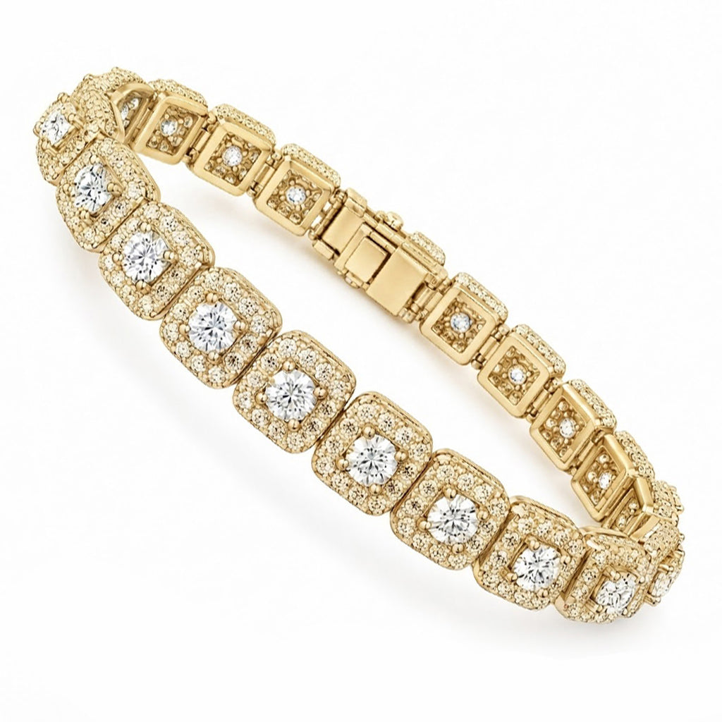Round Halo Moissanite Diamond Tennis Bracelet