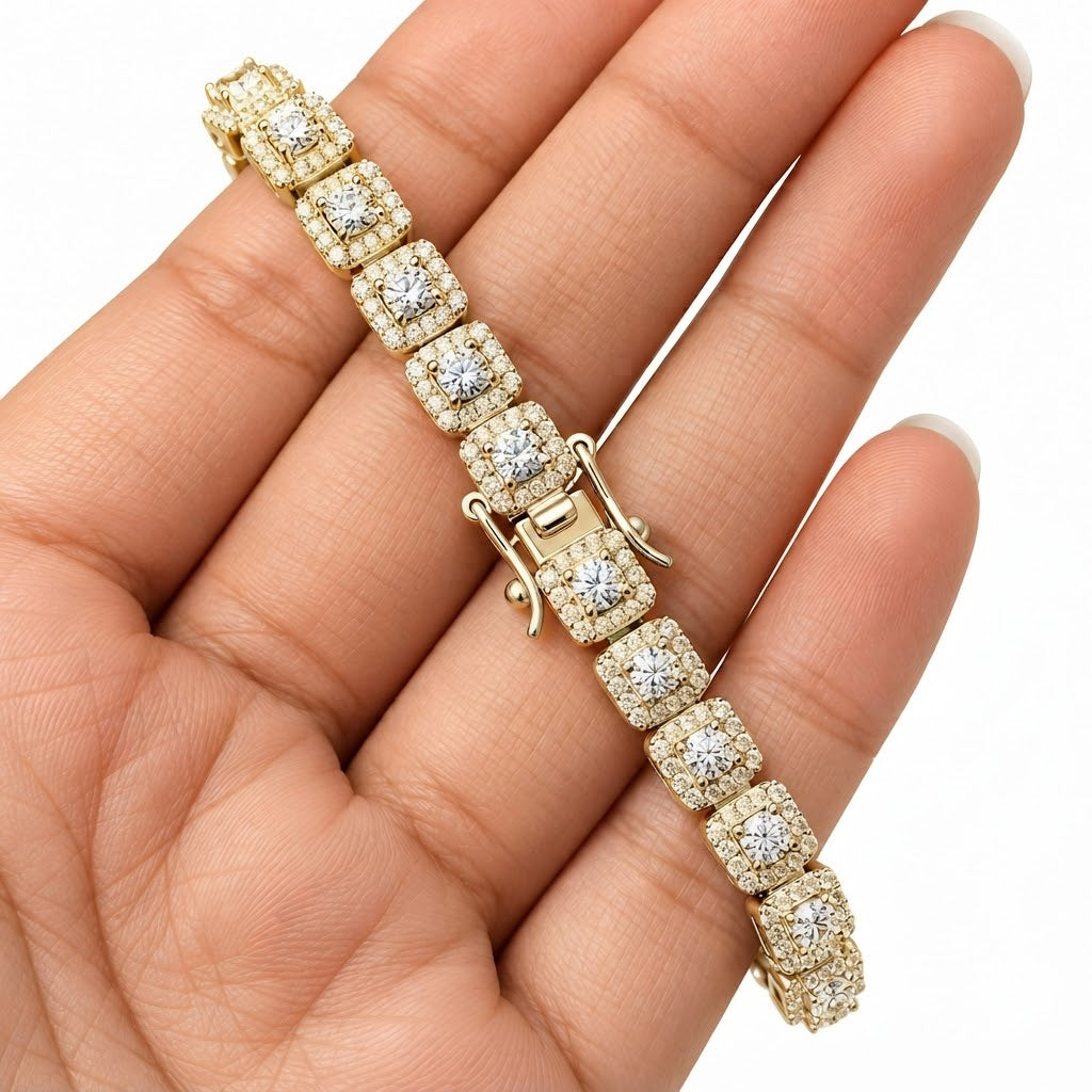 Round Halo Moissanite Diamond Tennis Bracelet