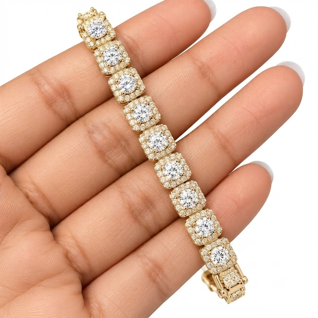 Round Halo Moissanite Diamond Tennis Bracelet
