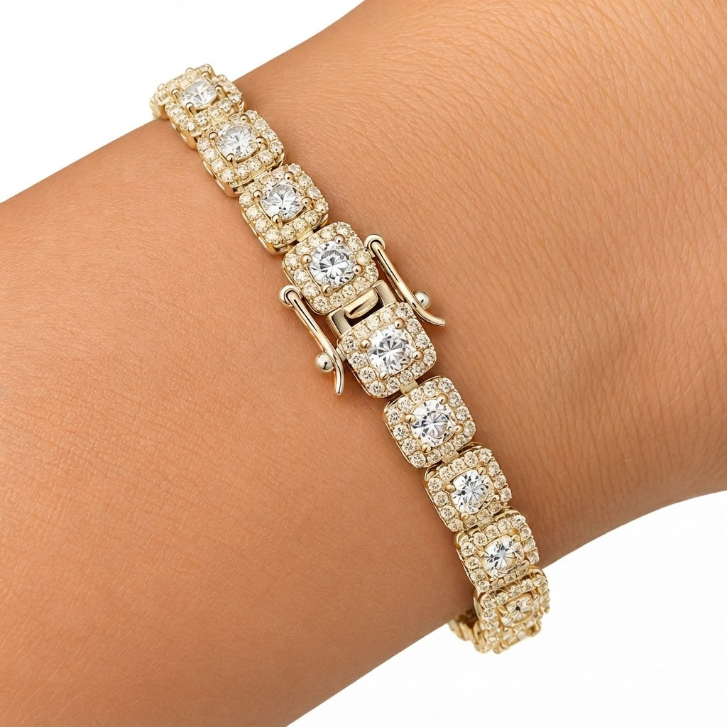 Round Halo Moissanite Diamond Tennis Bracelet