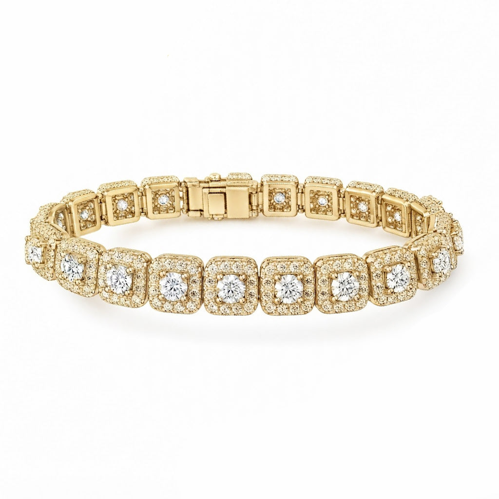 Round Halo Moissanite Diamond Tennis Bracelet