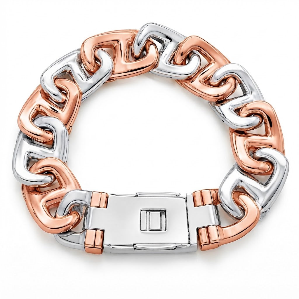 Moissanite Two-Tone Interlocking Cuban Link Bracelet