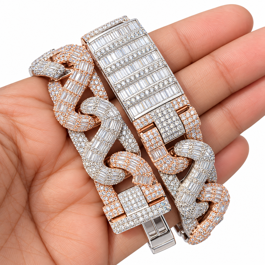 Moissanite Two-Tone Interlocking Cuban Link Bracelet