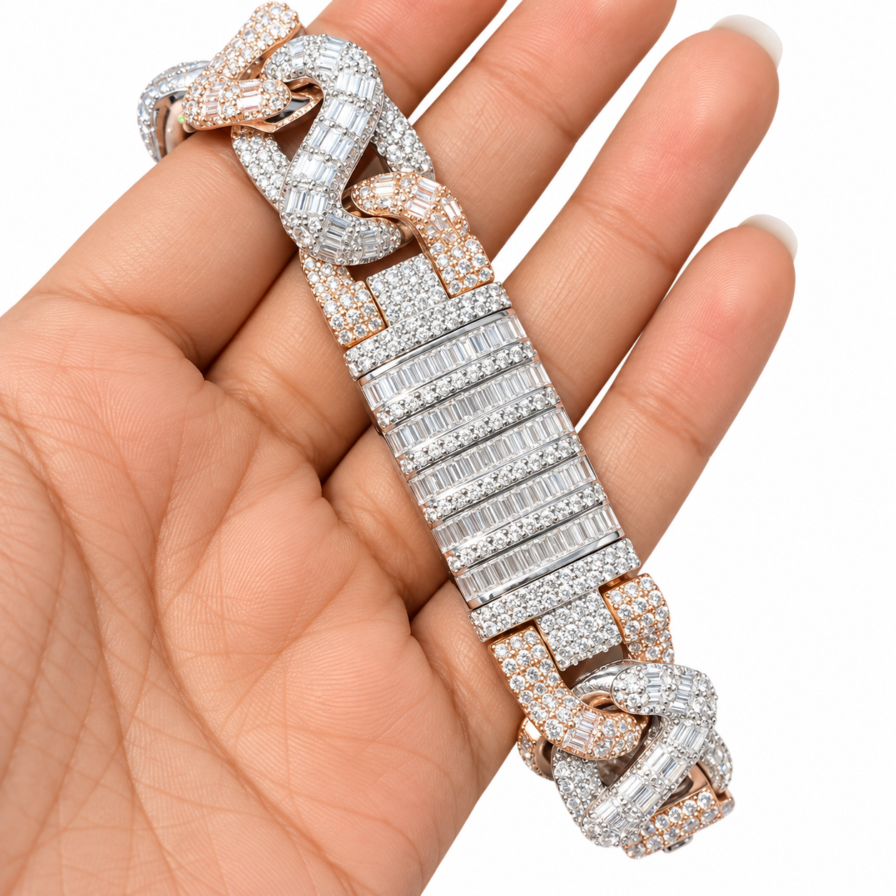 Moissanite Two-Tone Interlocking Cuban Link Bracelet