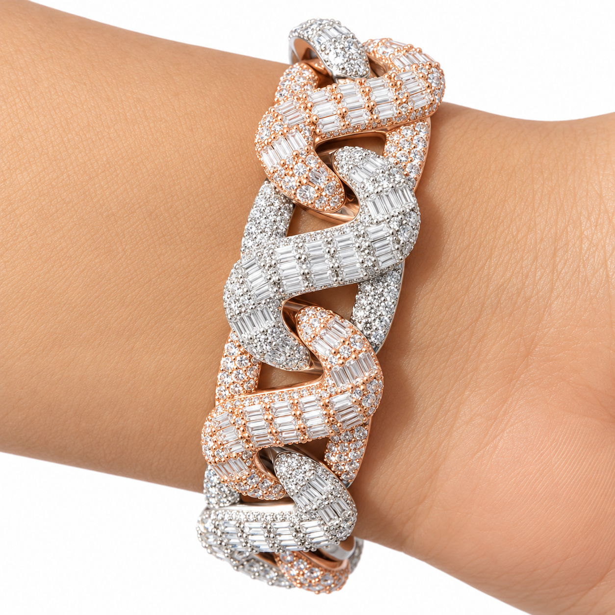 Moissanite Two-Tone Interlocking Cuban Link Bracelet