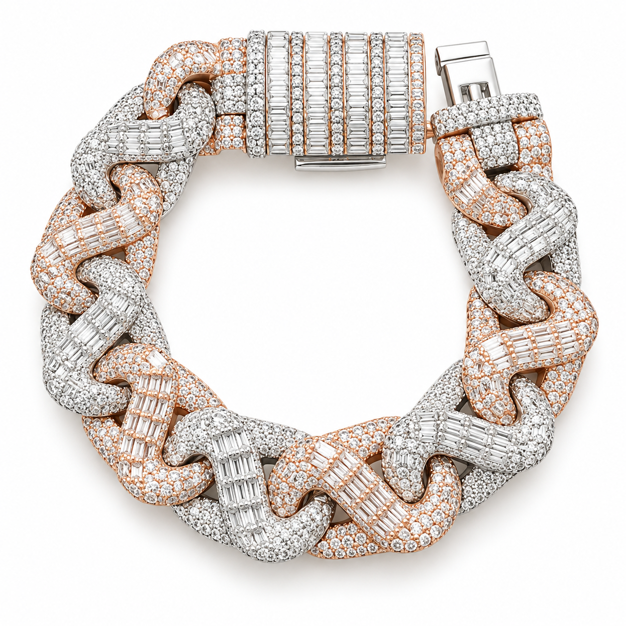 Moissanite Two-Tone Interlocking Cuban Link Bracelet