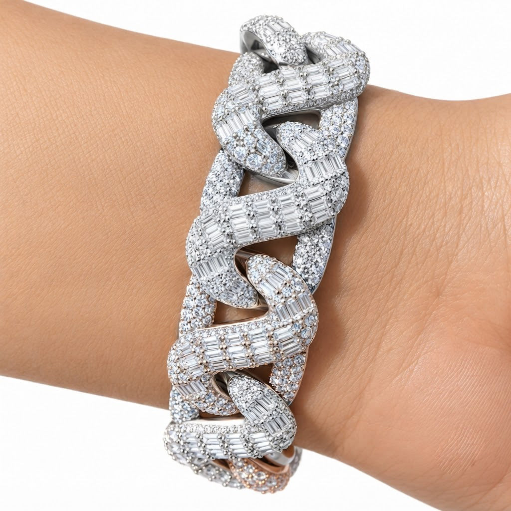 Moissanite Two-Tone Interlocking Cuban Link Bracelet