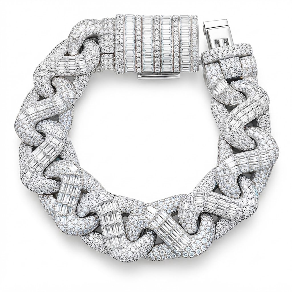 Moissanite Two-Tone Interlocking Cuban Link Bracelet