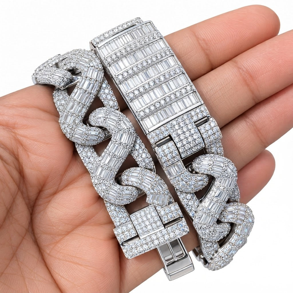 Moissanite Two-Tone Interlocking Cuban Link Bracelet