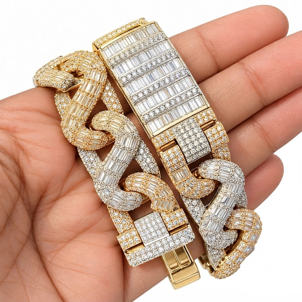 Moissanite Two-Tone Interlocking Cuban Link Bracelet