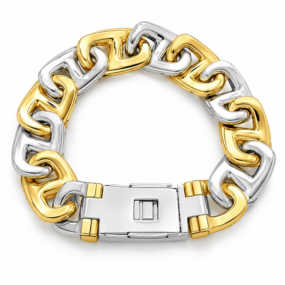 Moissanite Two-Tone Interlocking Cuban Link Bracelet