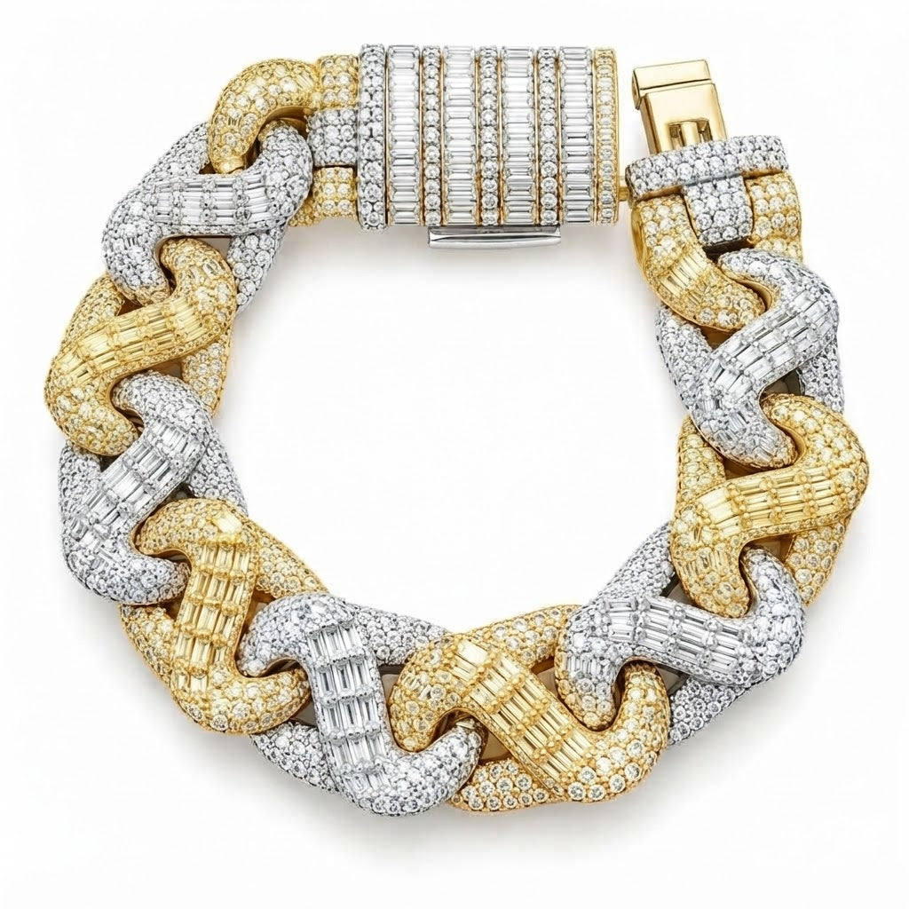 Moissanite Two-Tone Interlocking Cuban Link Bracelet
