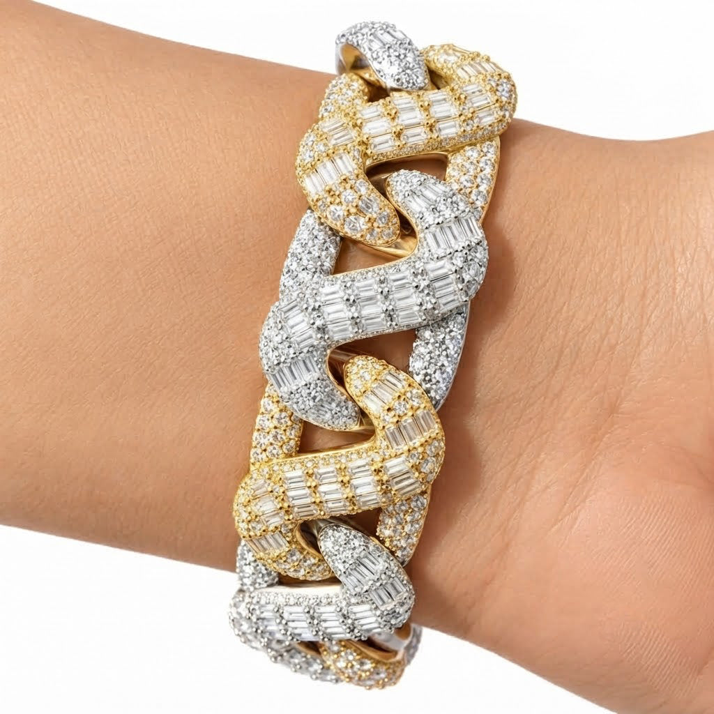 Moissanite Two-Tone Interlocking Cuban Link Bracelet