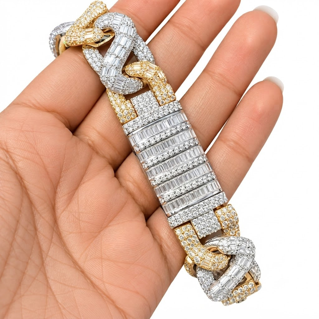 Moissanite Two-Tone Interlocking Cuban Link Bracelet