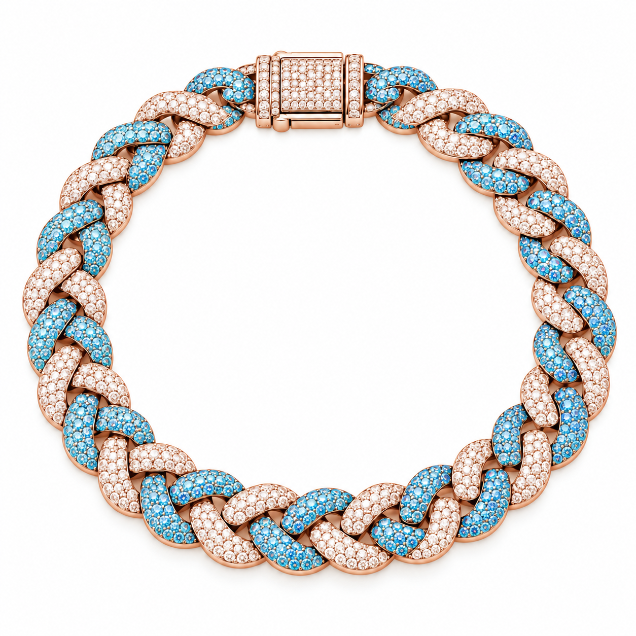 Moissanite Interlocking Blue Diamond Cuban Link Bracelet
