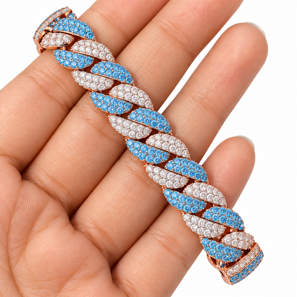 Moissanite Interlocking Blue Diamond Cuban Link Bracelet