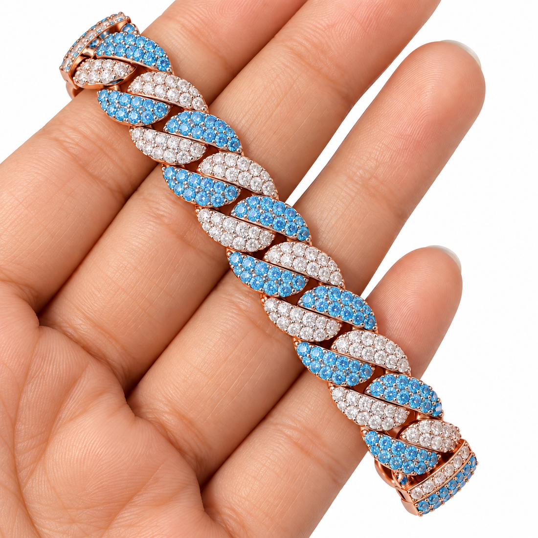 Moissanite Interlocking Blue Diamond Cuban Link Bracelet